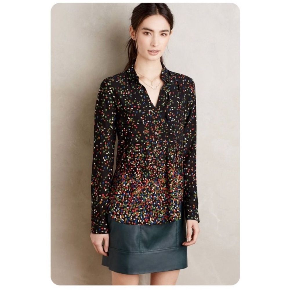 Anthropologie
maeve Wynwood black multi dot button down‎ front blouse top